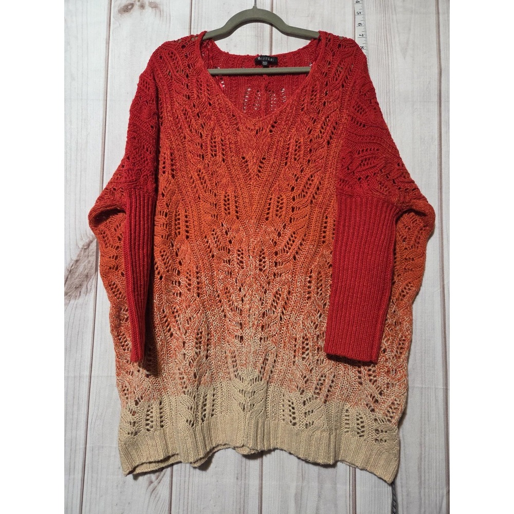 Sisters Sweater Womens Medium Large Red Orange Beige Ombre Open Knit‎ V Neck